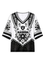 Women’s Las Vegas Raiders Boho Floral V-Neck 3/4 Sleeve Shirt