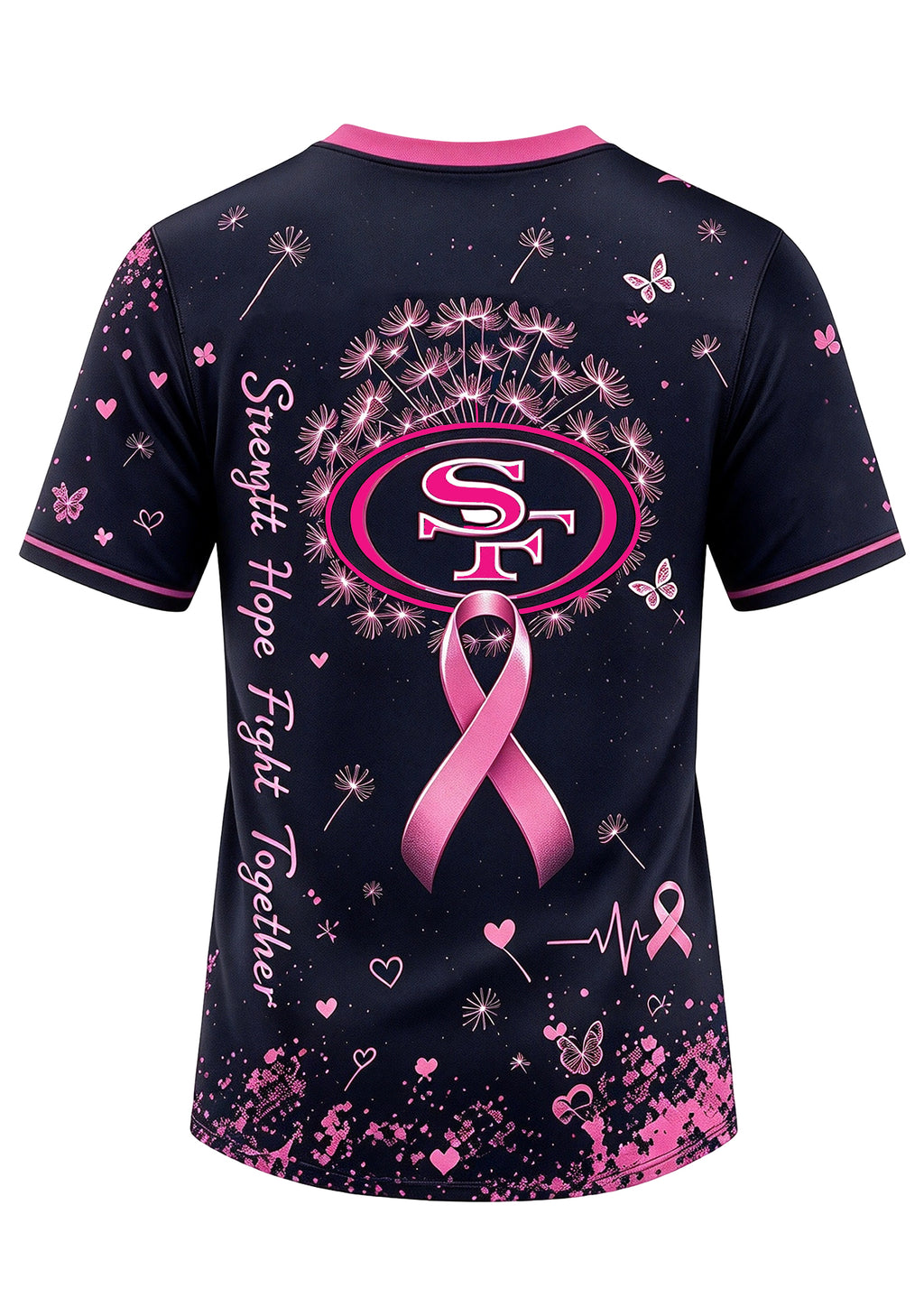 San Francisco 49ers Breast Cancer Awareness Dandelion V-Neck T-Shirt