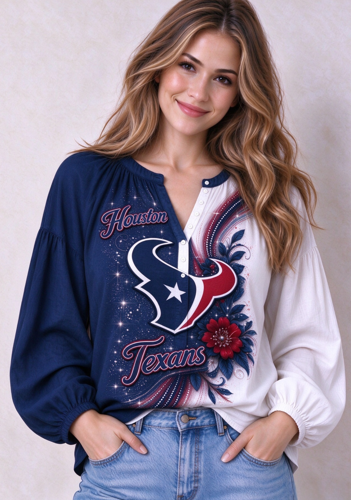 Women’s Houston Texans Floral Game Day Fan Long Sleeve Shirt
