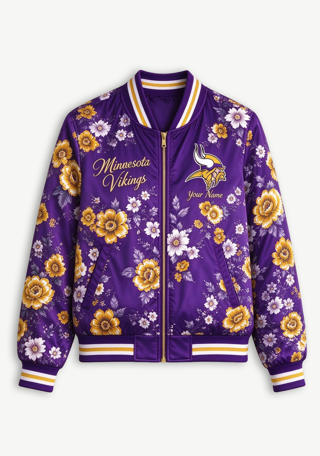 Women Minnesota Vikings Floral Print Zip Up Jacket Custom Name For Fan