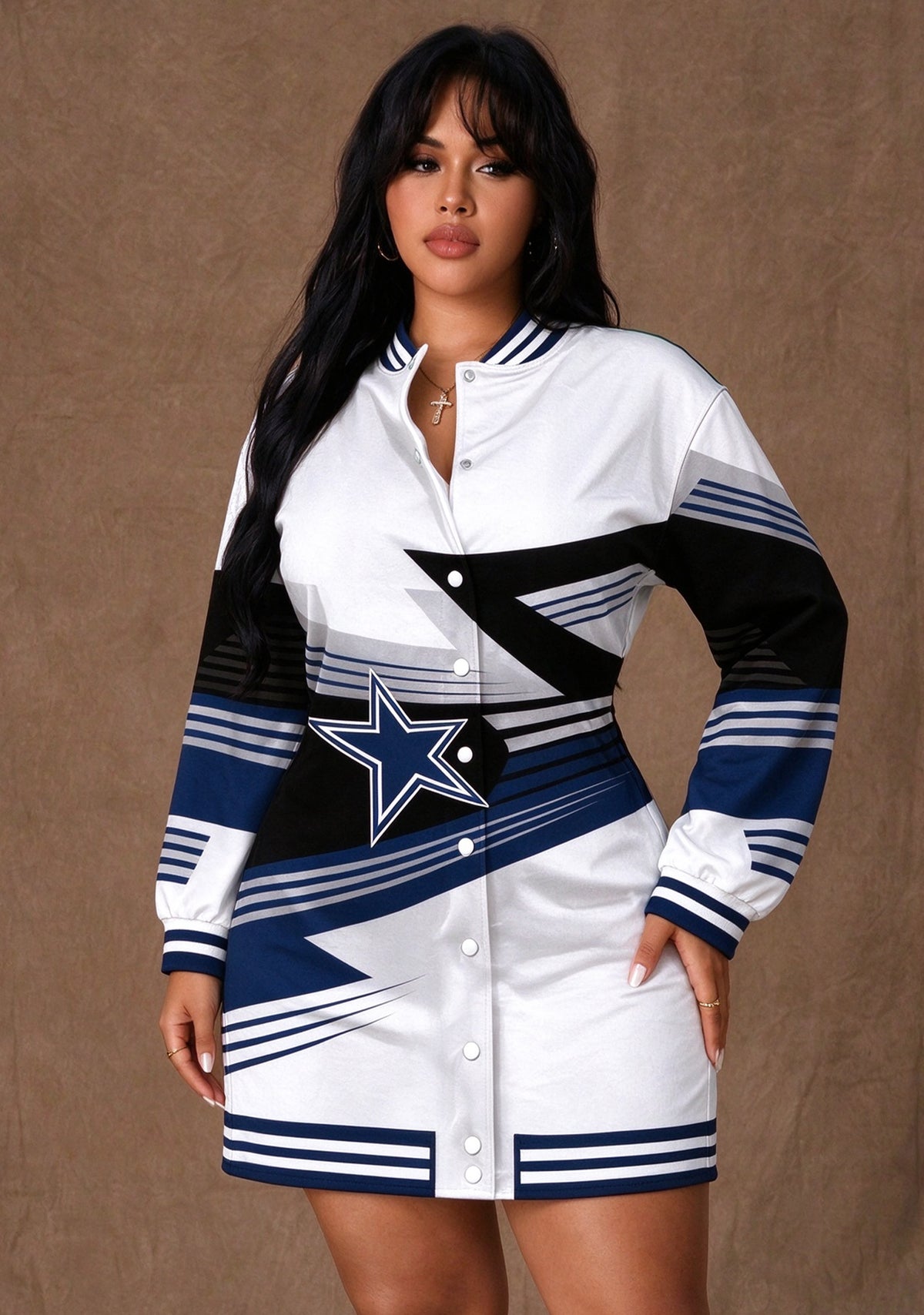 Women's Dallas Cowboys Geometric Color Block Button Down Jacket Dress Main image