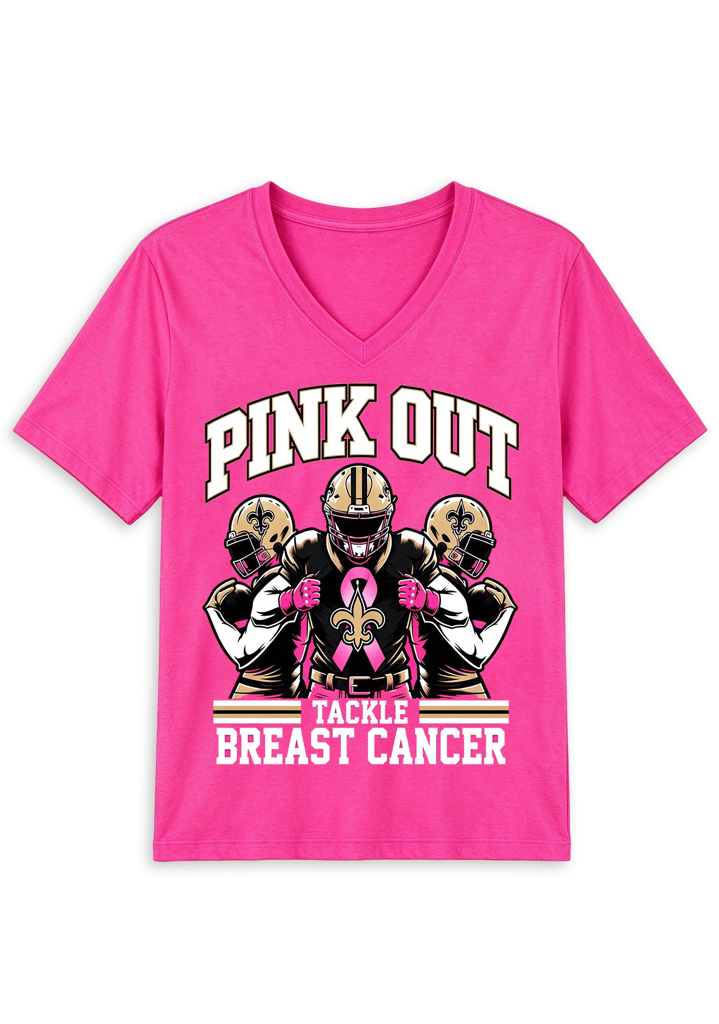 New Orleans Saints Pink Out Tackle Breast Cancer Awareness V-Neck T-Shirt Secondary image