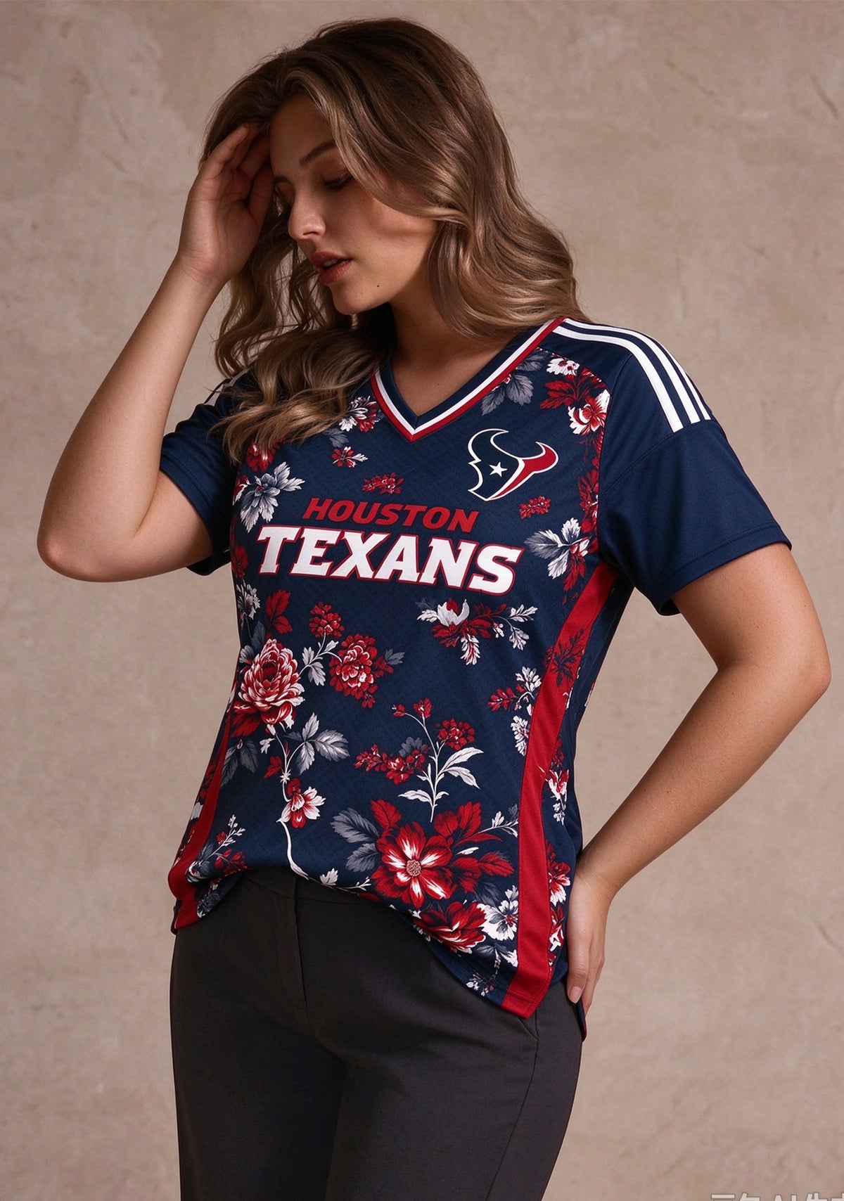Women's Houston Texans Floral V-Neck T Shirt
