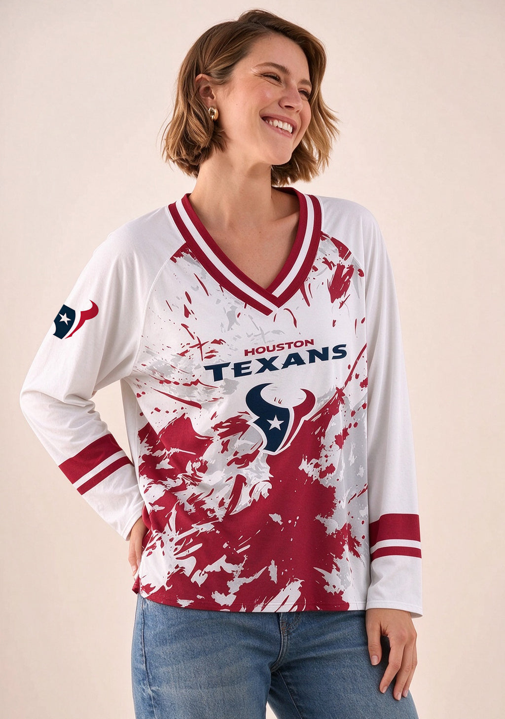 Women's Houston Texans Graphic V Neck Long Sleeve Shirt