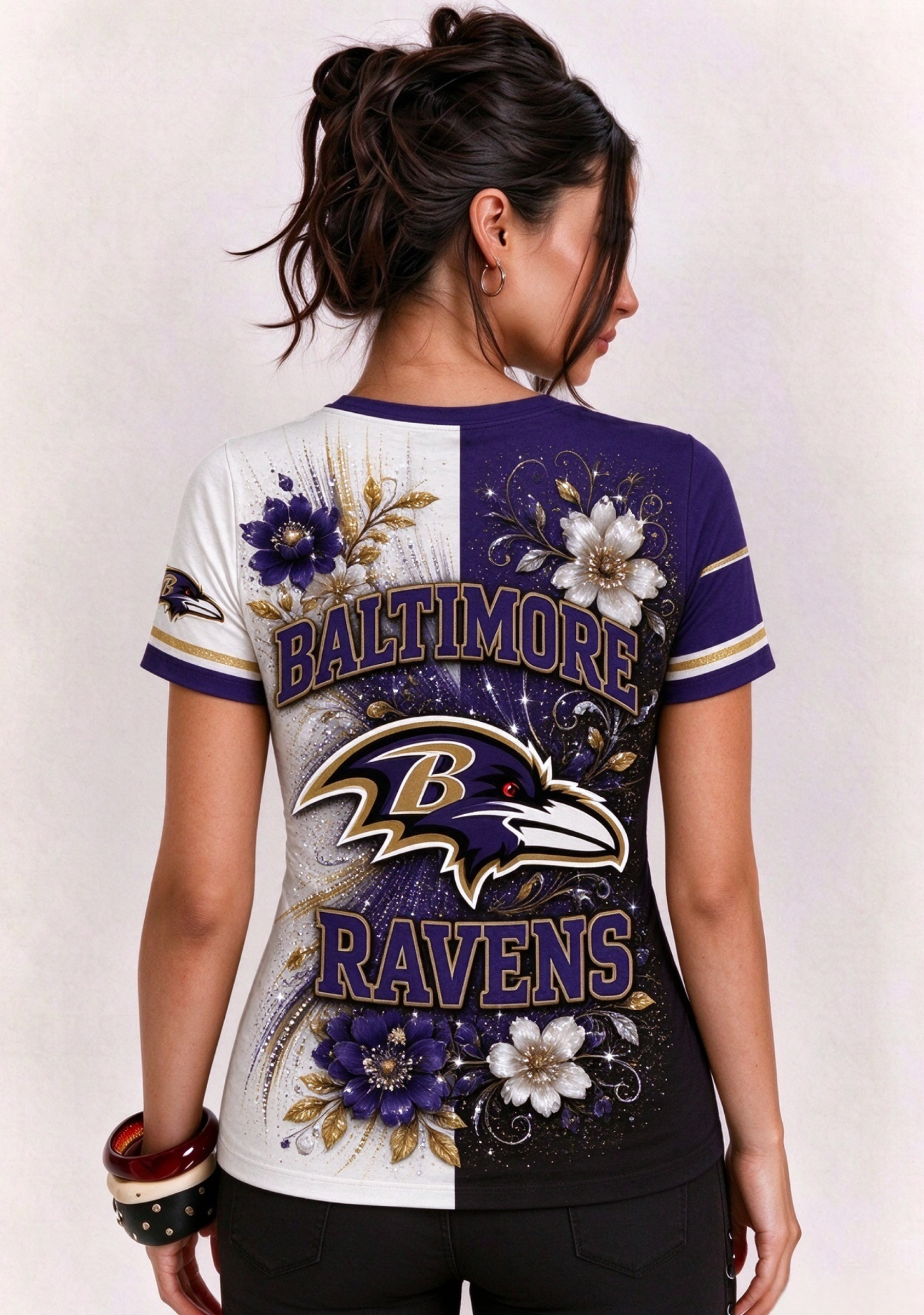 Women Baltimore Ravens Floral Henley T-Shirt Secondary image