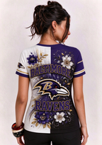 Women Baltimore Ravens Floral Henley T-Shirt