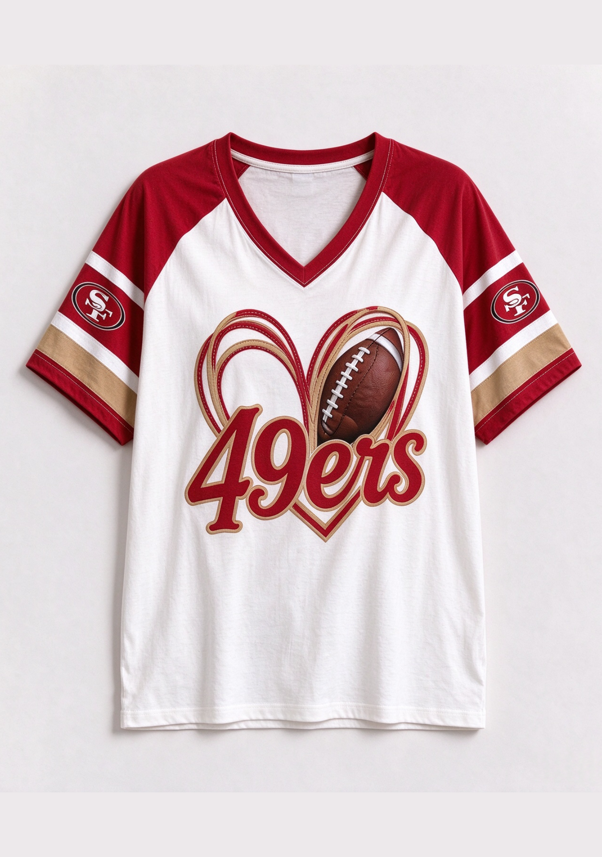 Women San Francisco 49ers Heart Graphic V-Neck Fan T-Shirt