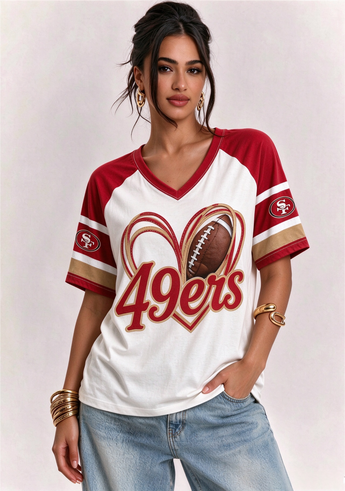 Women San Francisco 49ers Heart Graphic V-Neck Fan T-Shirt Main image