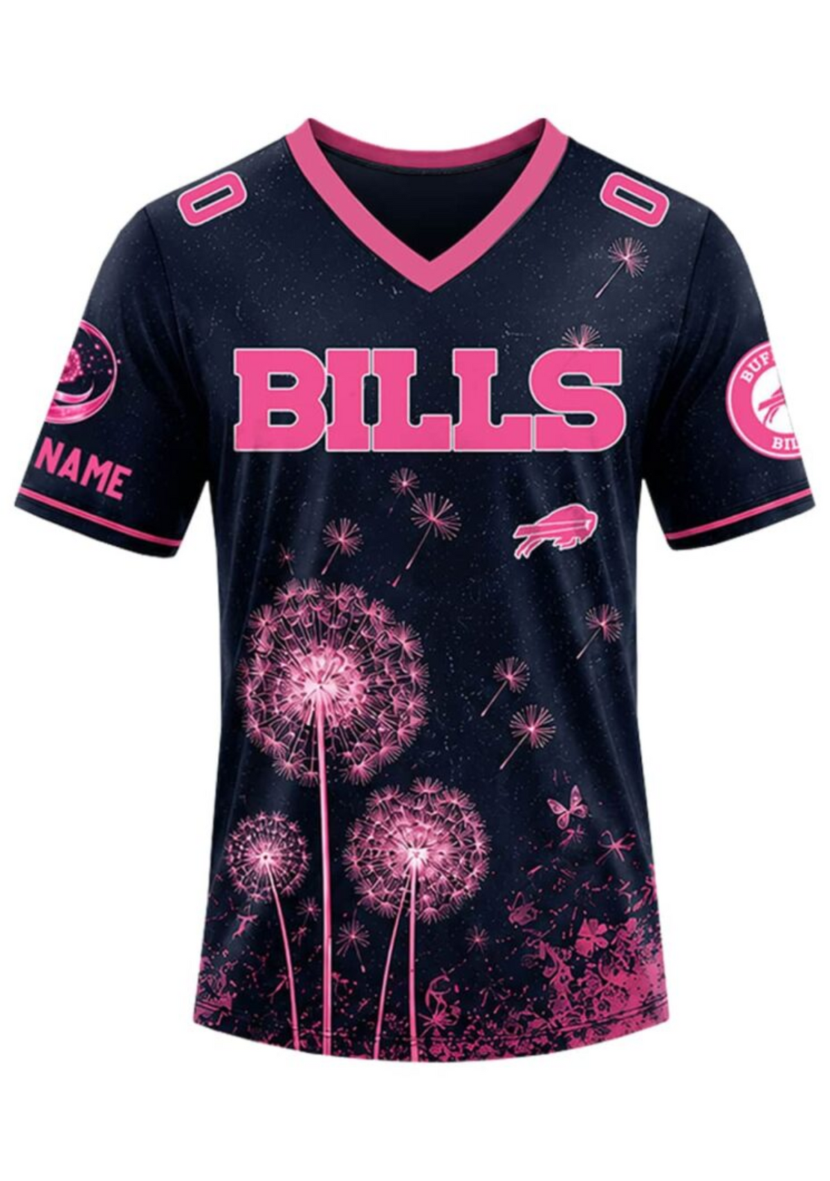 Buffalo Bills Breast Cancer Awareness Dandelion V-Neck T-Shirt