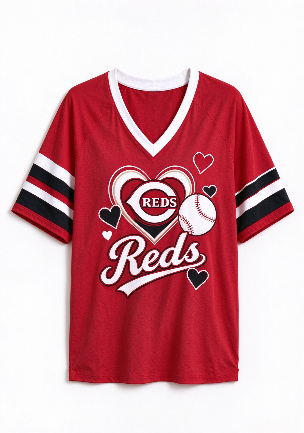 Women Cincinnati Reds Baseball Graphic V-Neck T-Shirt