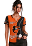 Women Baltimore Orioles Baseball Half Striped Henley T-Shirt