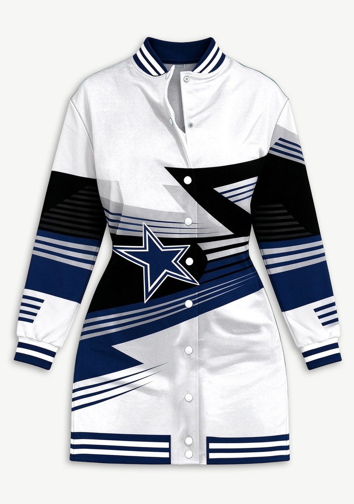 Women's Dallas Cowboys Geometric Color Block Button Down Jacket Dress