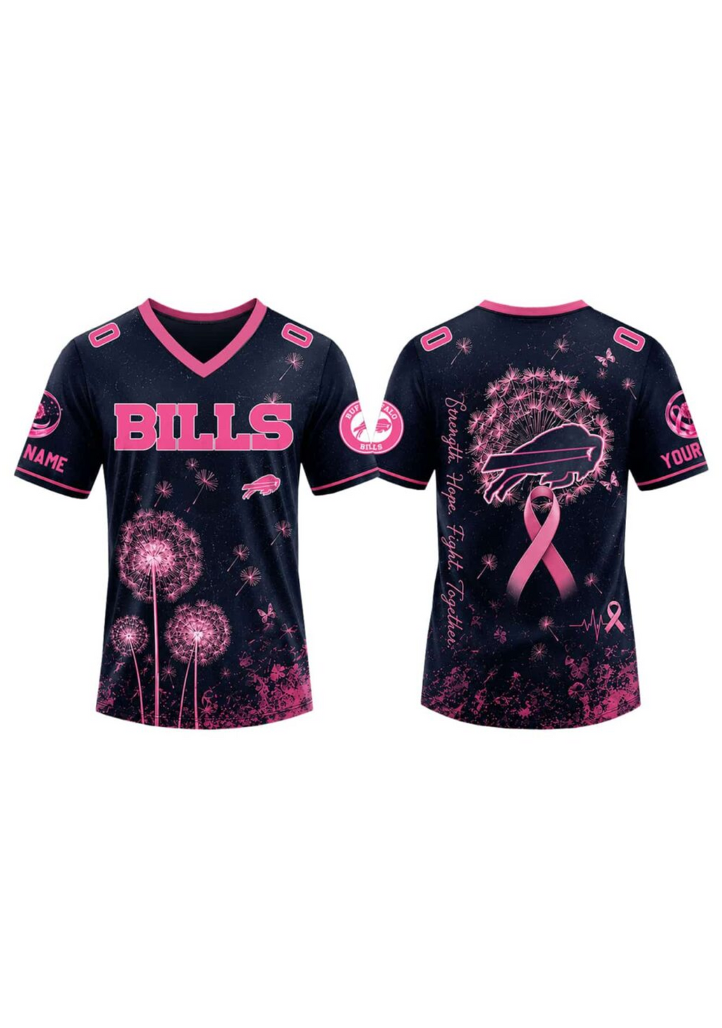 Buffalo Bills Breast Cancer Awareness Dandelion V-Neck T-Shirt