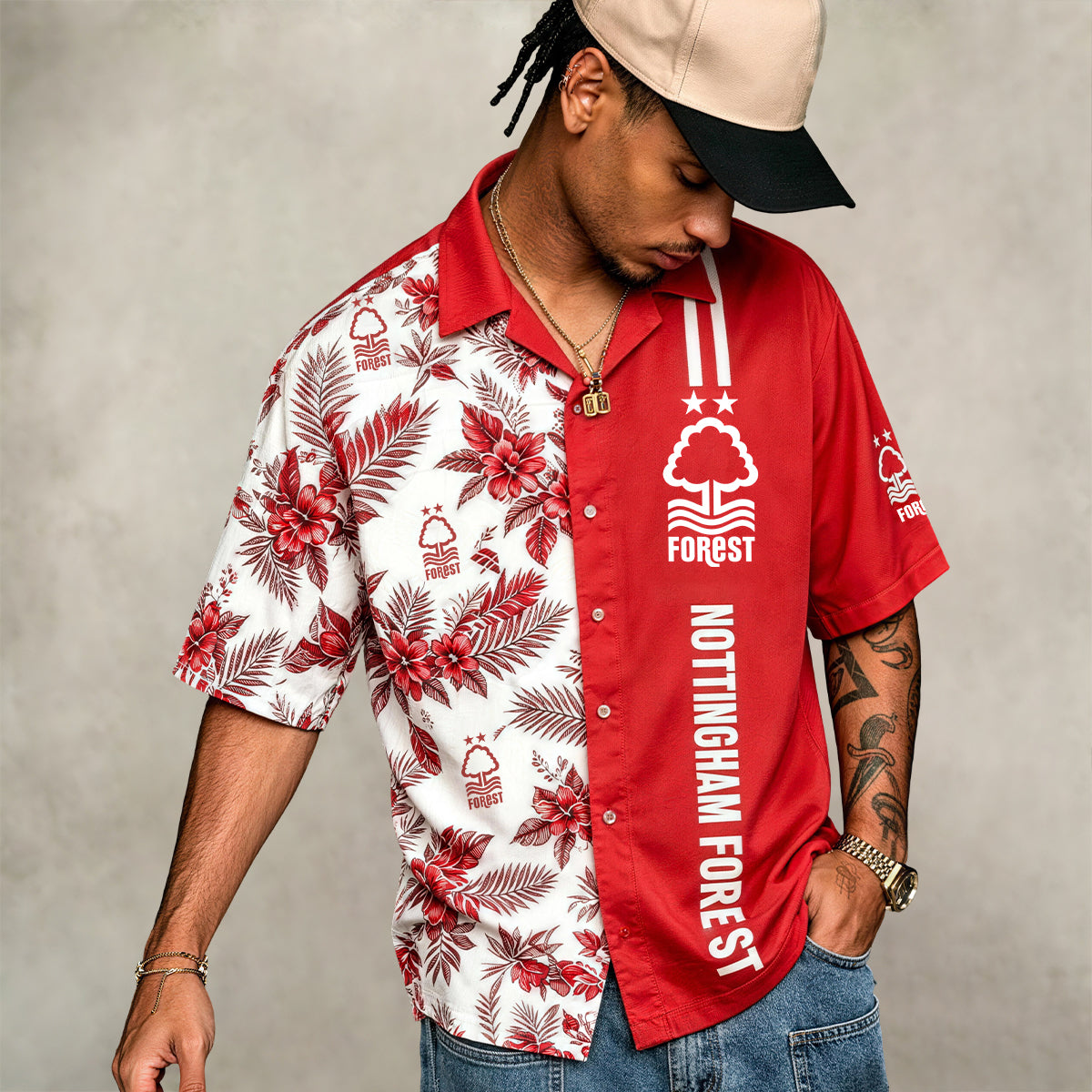 Nottingham Forest Red Half‑Split Hawaiian Shirt For Fan