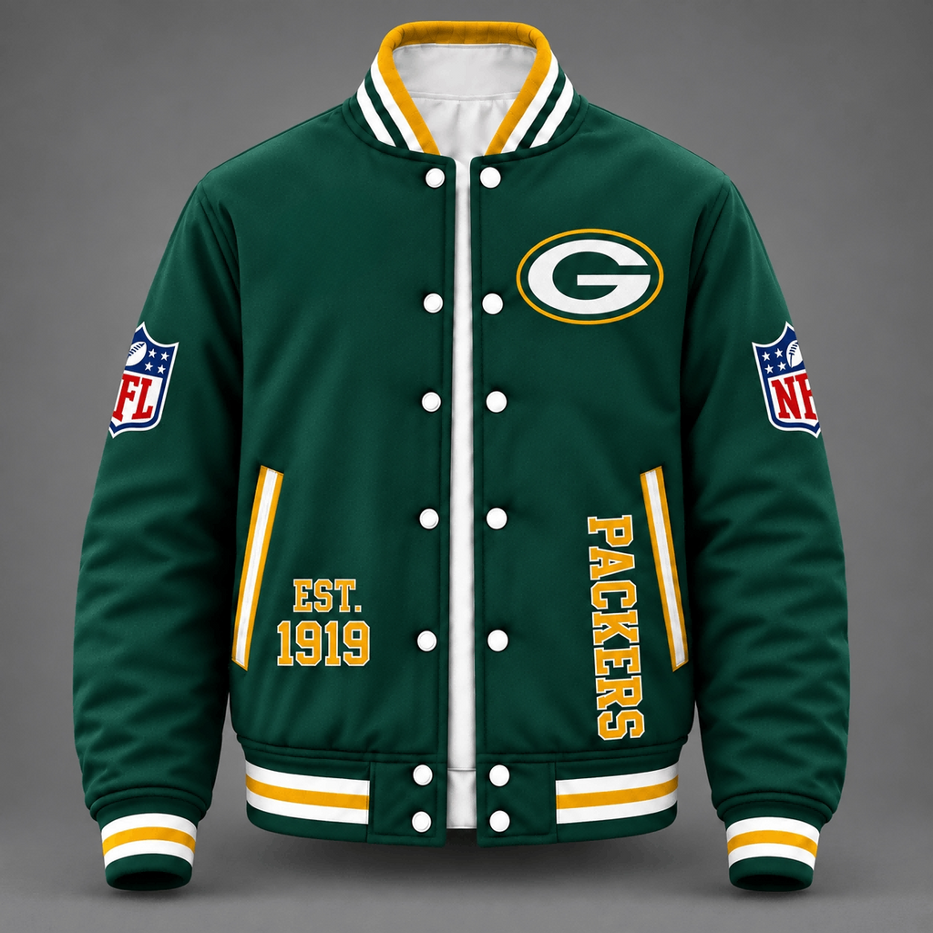 Unisex Green Bay Packers Logo Printed Varsity Jacket