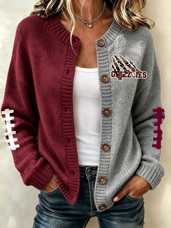 Women'S Casual Football Print Knitted Cardigan Top