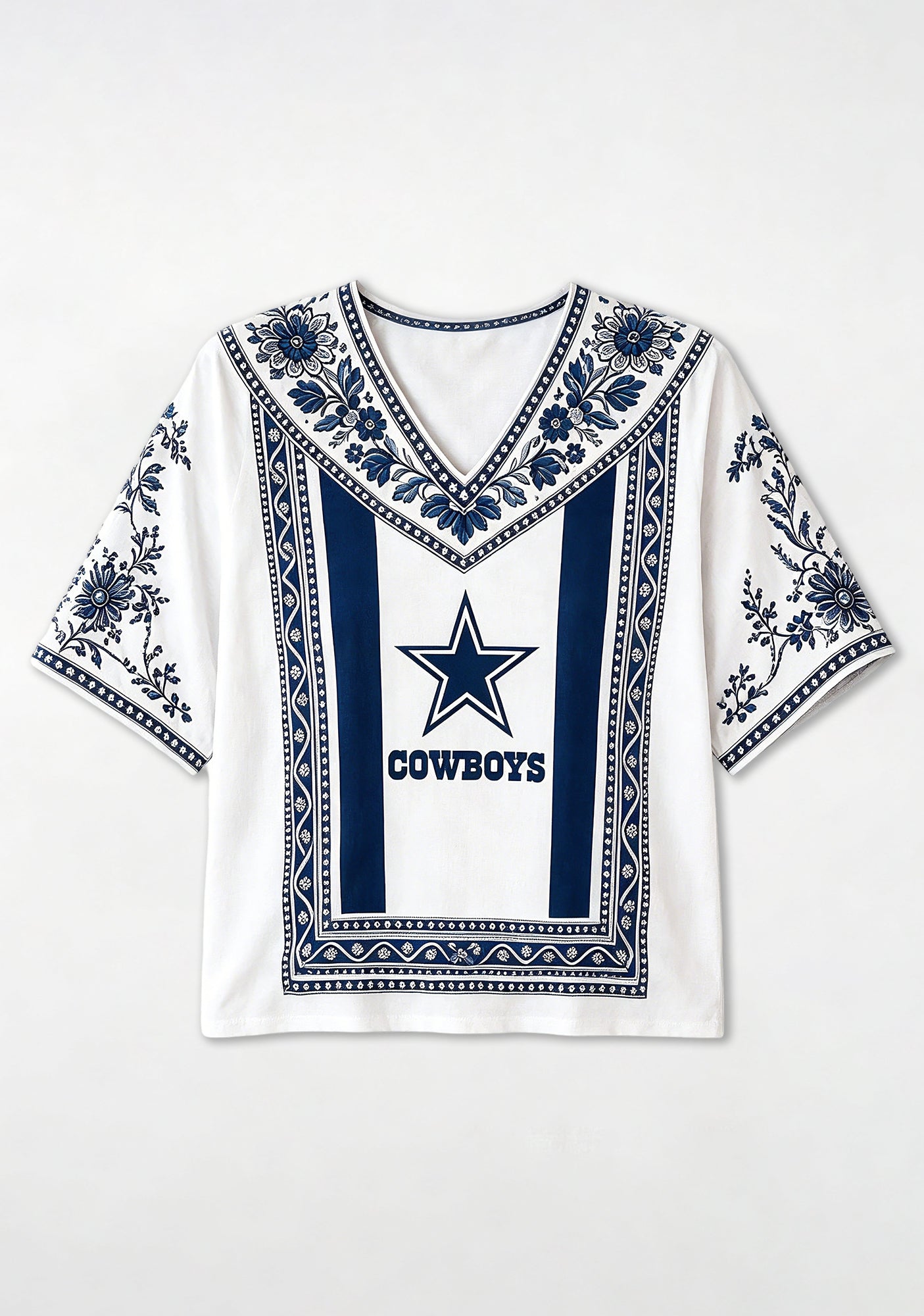 Boho Navy Floral Dallas Cowboys V-Neck Blouse Secondary image