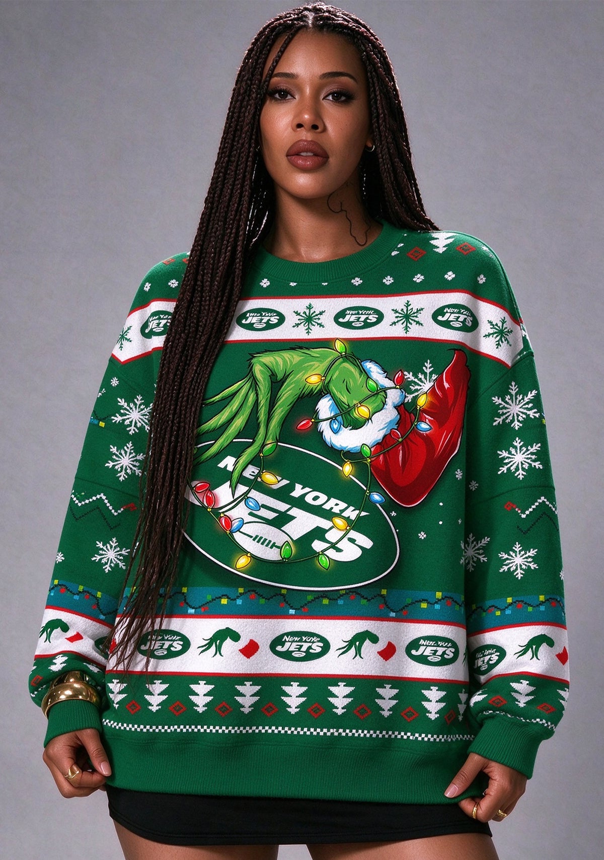 Grinch New York Jets Logo Ugly Christmas Sweatshirt