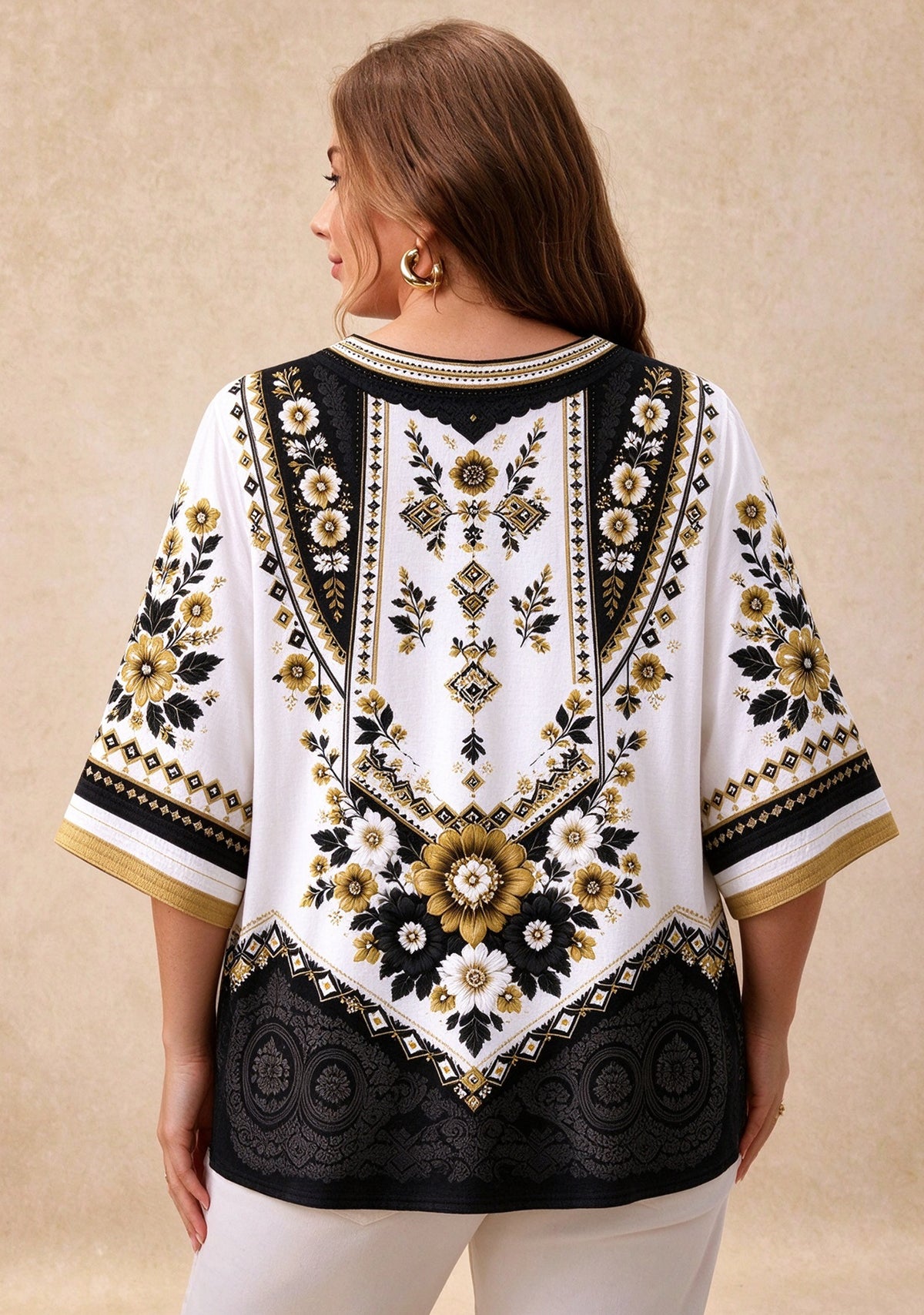 Women’s New Orleans Saints Boho Floral V-Neck 3/4 Sleeve Shirt