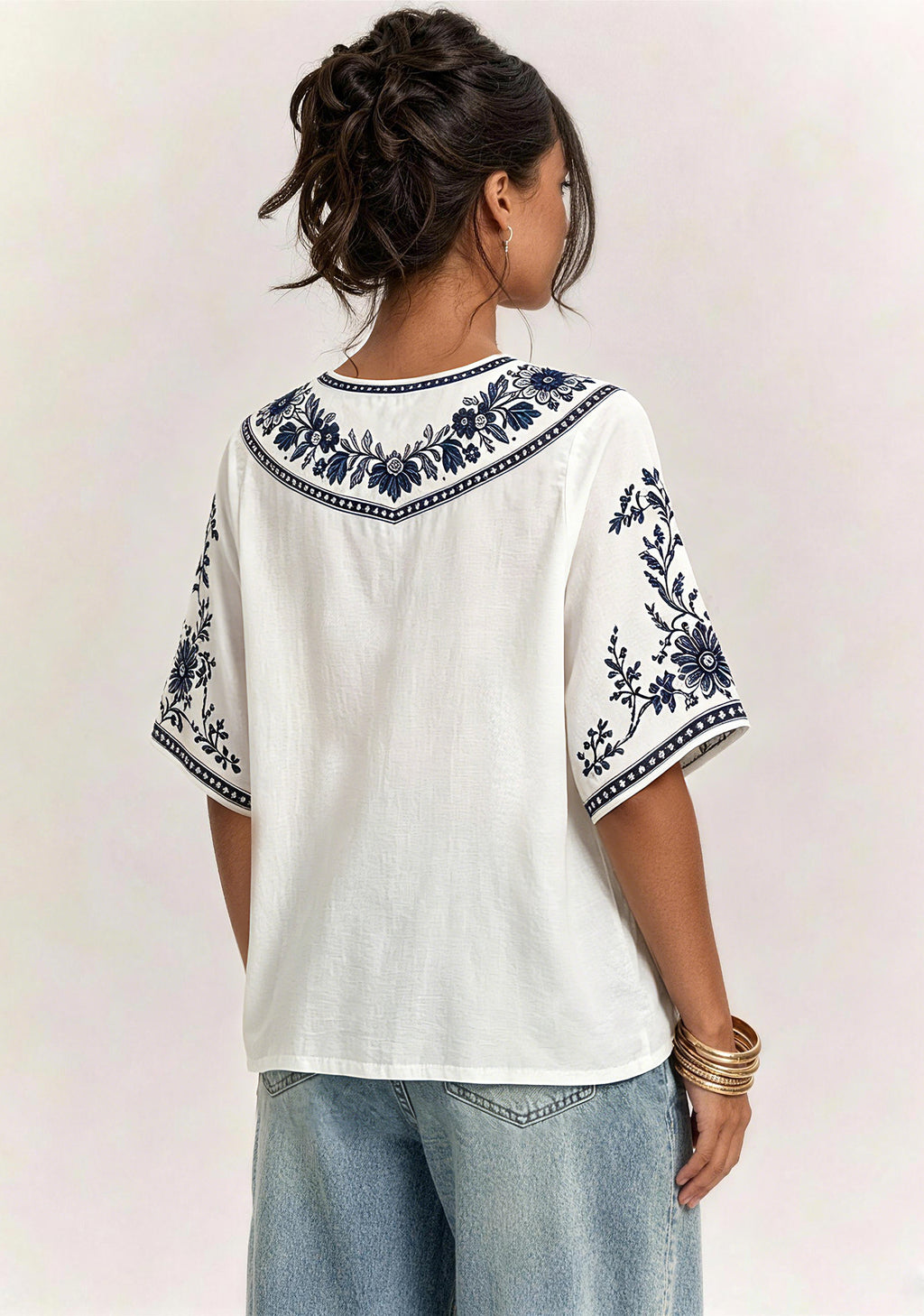 Boho Navy Floral Dallas Cowboys V-Neck Blouse
