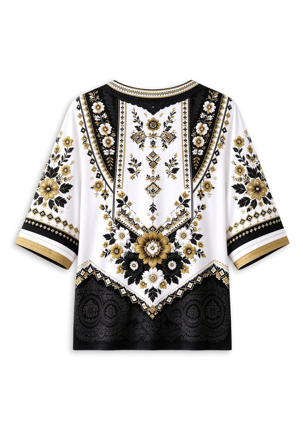 Women’s New Orleans Saints Boho Floral V-Neck 3/4 Sleeve Shirt
