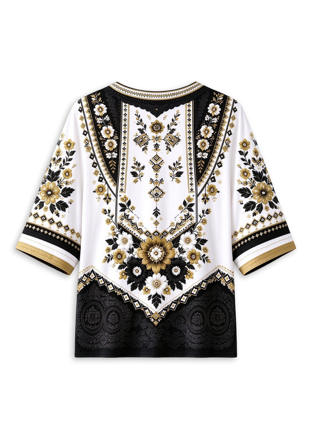 Women’s New Orleans Saints Boho Floral V-Neck 3/4 Sleeve Shirt