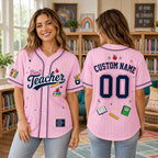 Personalized Team School Stuff Preppy Stripes Teacher Baseball Jersey