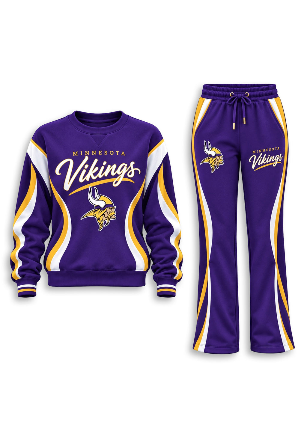 Women's Minnesota Vikings Crewneck Sweatshirt & Flared Pants 2 Piece Set