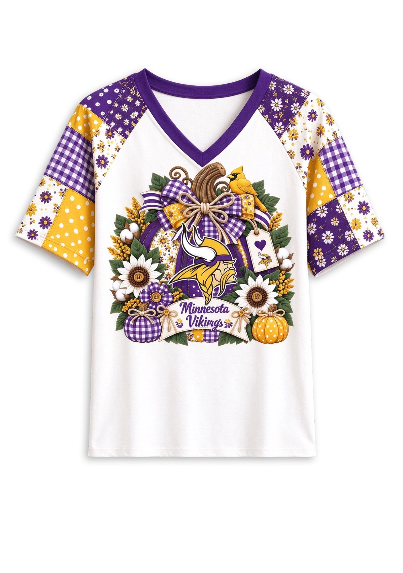 Women's Minnesota Vikings Patchwork Sleeve V-Neck Raglan T-Shirt Secondary image