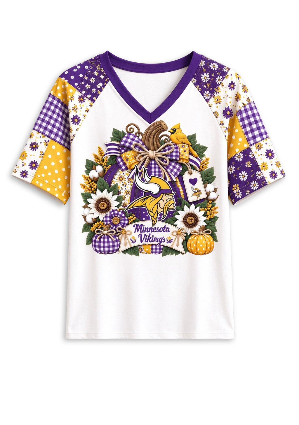 Women's Minnesota Vikings Patchwork Sleeve V-Neck Raglan T-Shirt