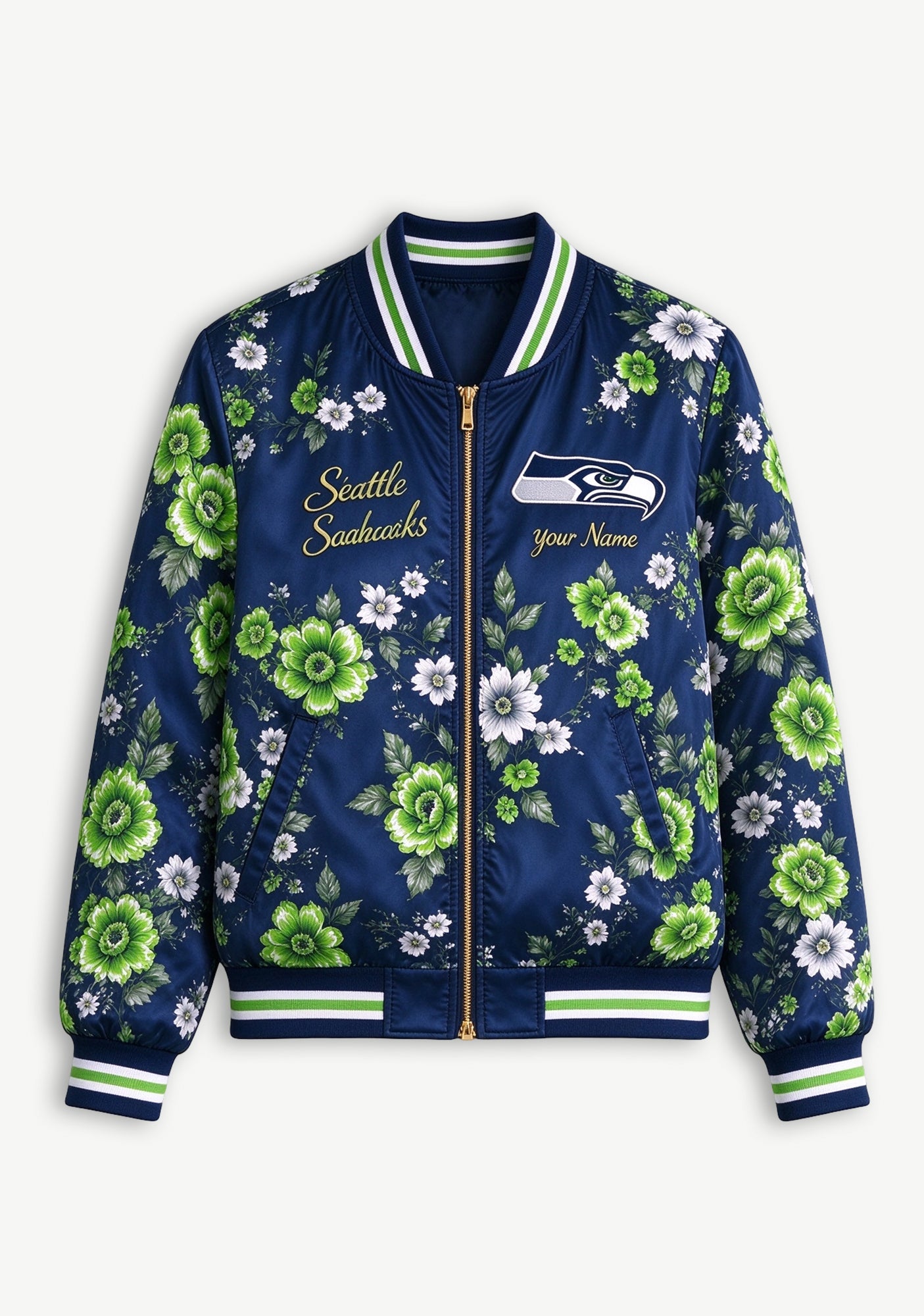 Women Seattle Seahawks Floral Print Zip Up Jacket Custom Name For Fan Secondary image