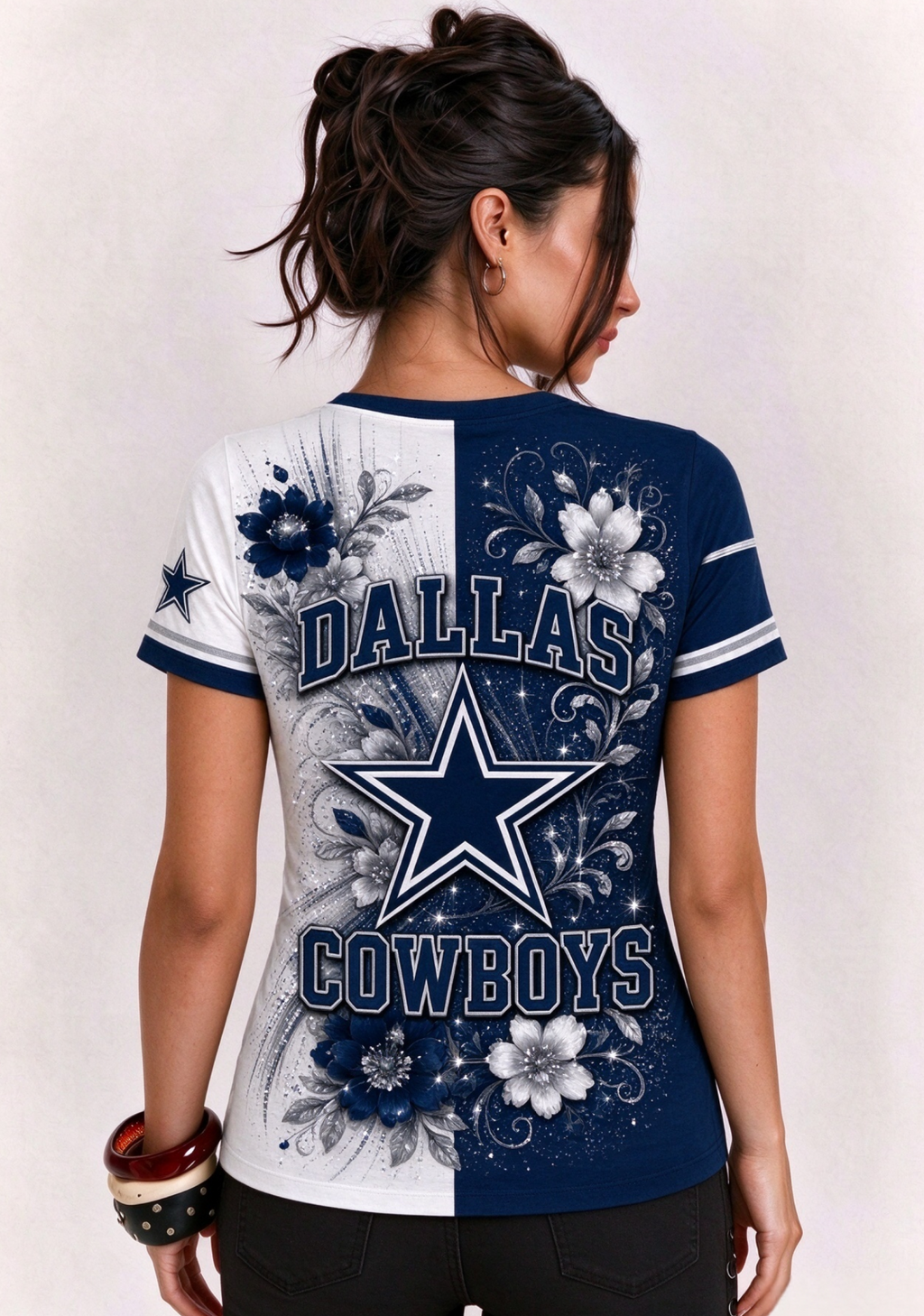 Women Dallas Cowboys Floral Henley T-Shirt