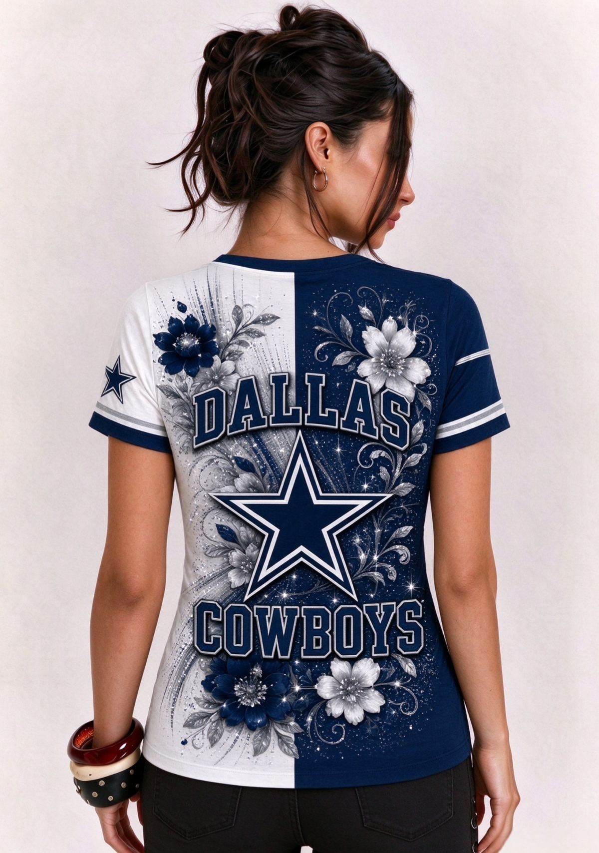 Women Dallas Cowboys Floral Henley T-Shirt