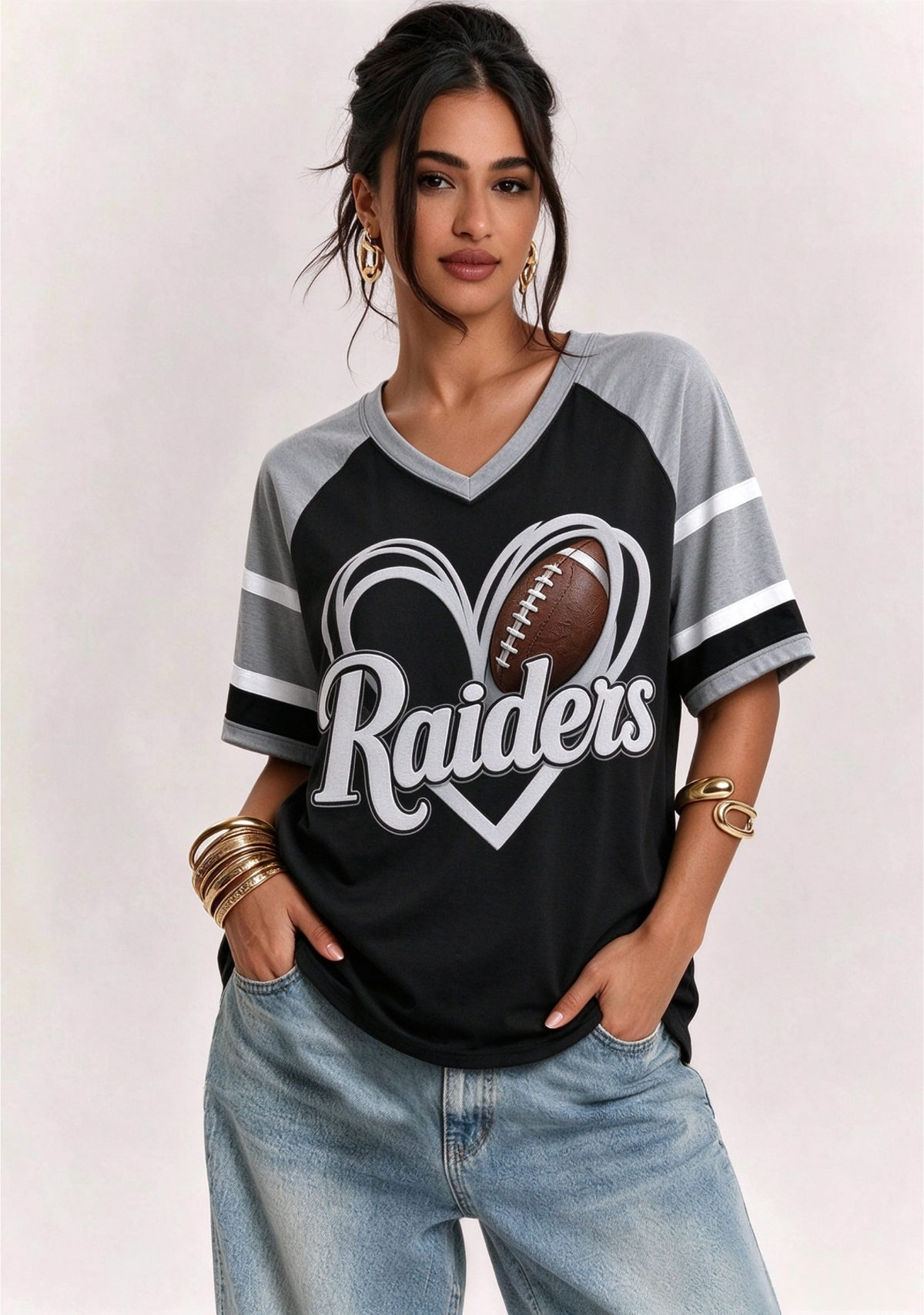 Women  Las Vegas Raiders Heart Graphic V-Neck Fan T-Shirt