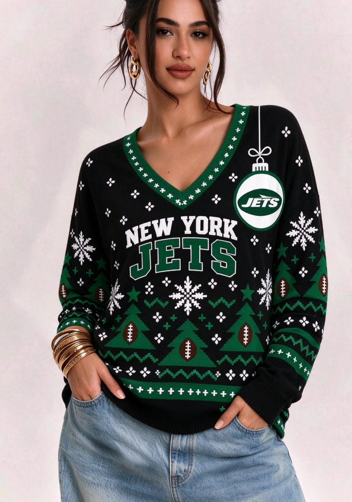 Women’s New York Jets Ugly NFL Christmas Sweatshirt Main image
