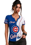 Women Chicago Cubs Baseball Half Striped Henley T-Shirt