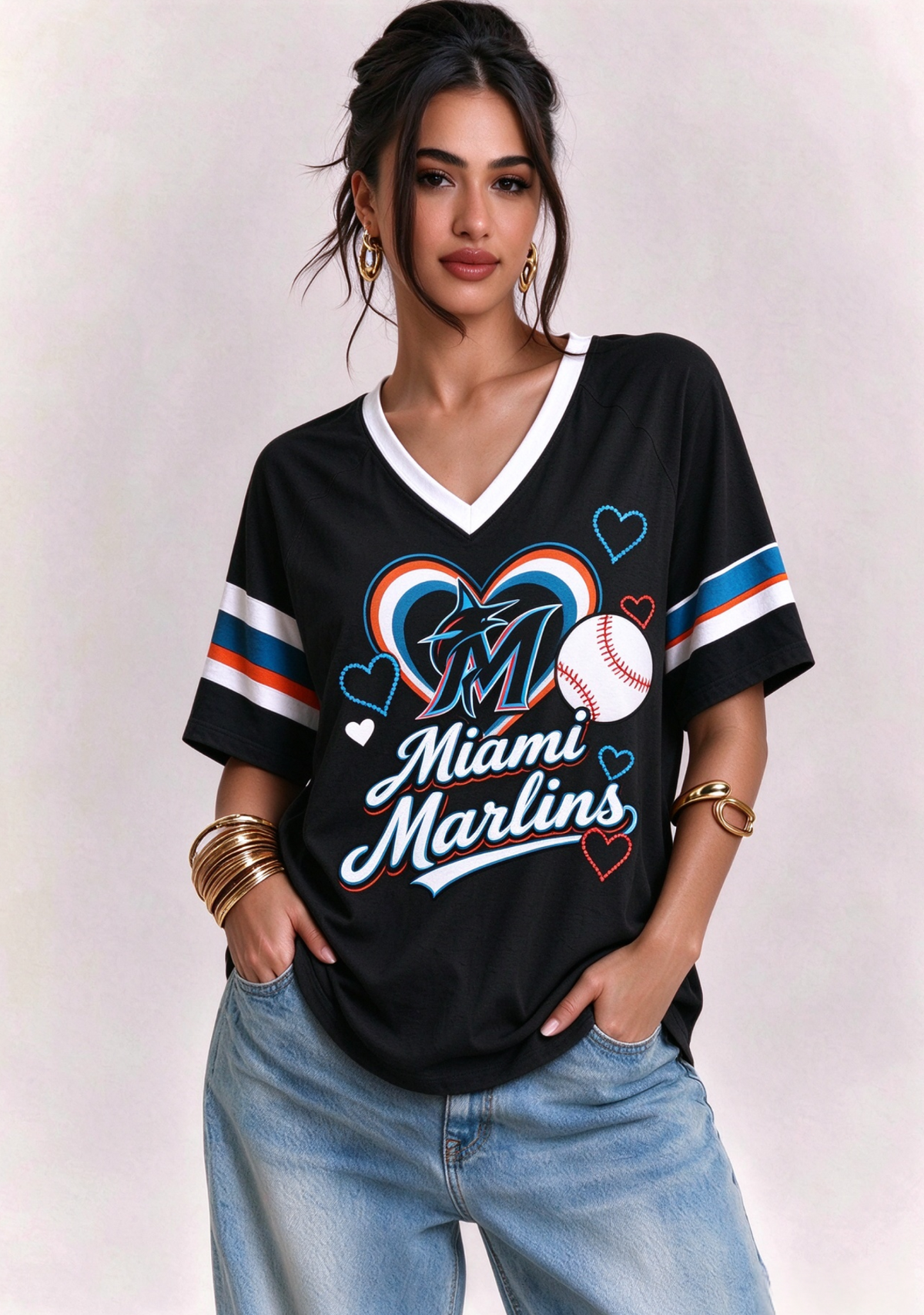 Women Miami Marlins Baseball Graphic V-Neck T-Shirt Main image