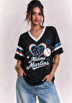 Women Miami Marlins Baseball Graphic V-Neck T-Shirt