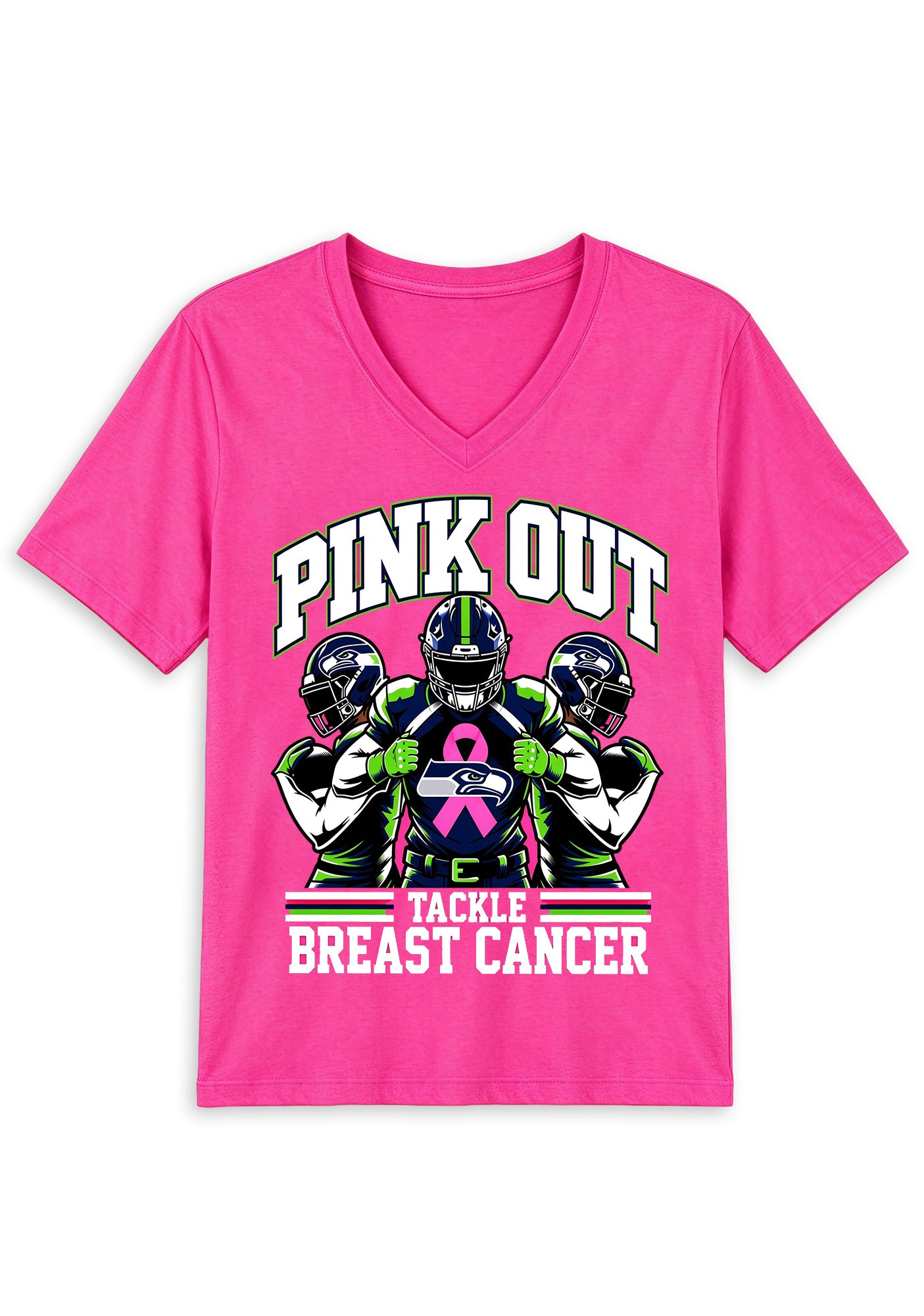 Seattle Seahawks Pink Out Tackle Breast Cancer Awareness V-Neck T-Shirt Secondary image