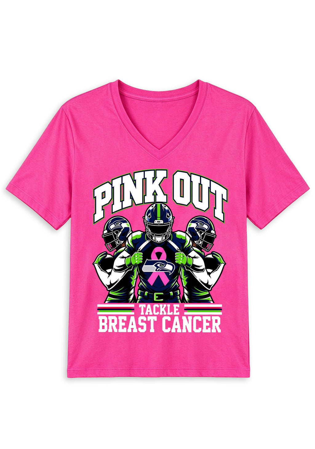 Seattle Seahawks Pink Out Tackle Breast Cancer Awareness V-Neck T-Shirt