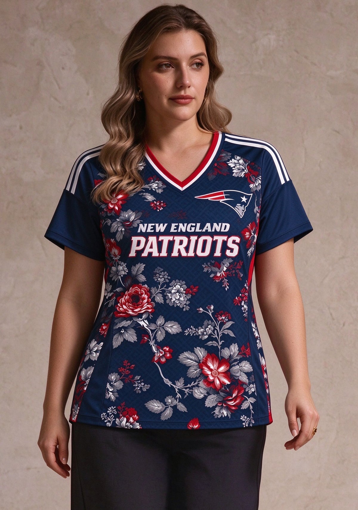 Women's New England Patriots Floral V-Neck T Shirt Main image