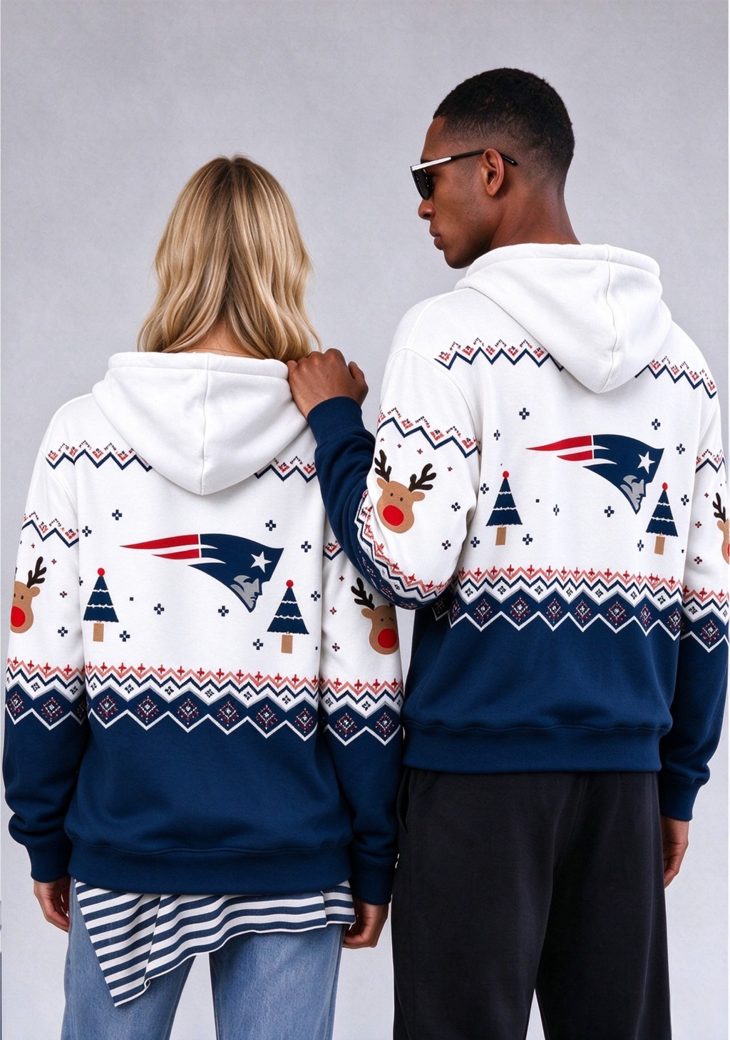 New England Patriots Christmas Fair Isle Print Couple Hoodie