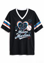 Women Miami Marlins Baseball Graphic V-Neck T-Shirt