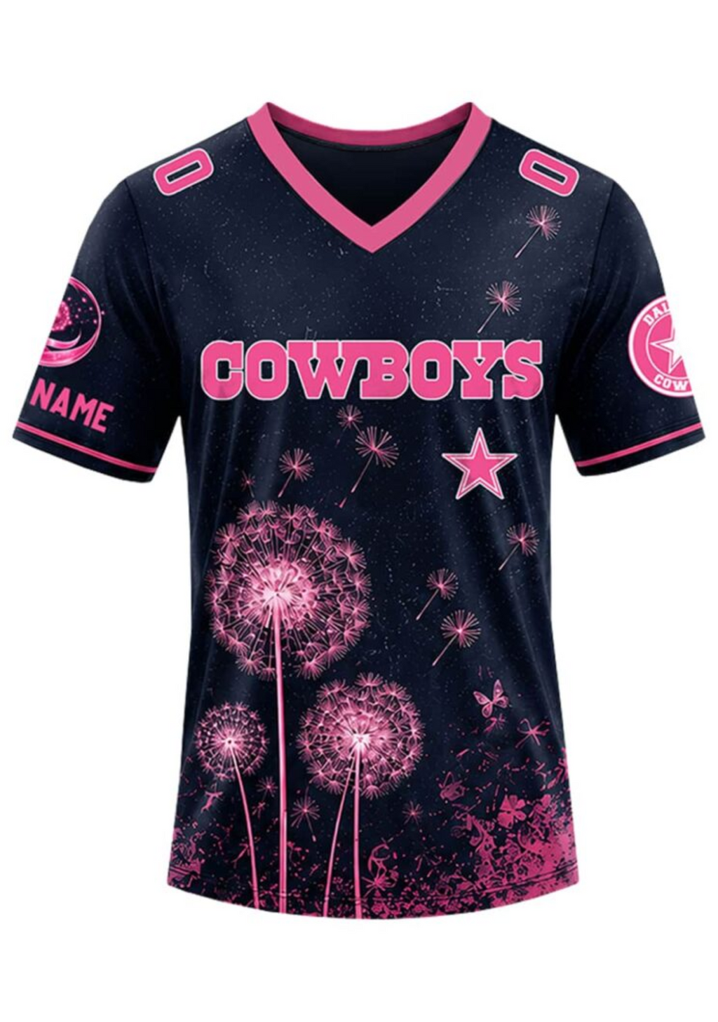 Dallas Cowboys Breast Cancer Awareness Dandelion V-Neck T-Shirt
