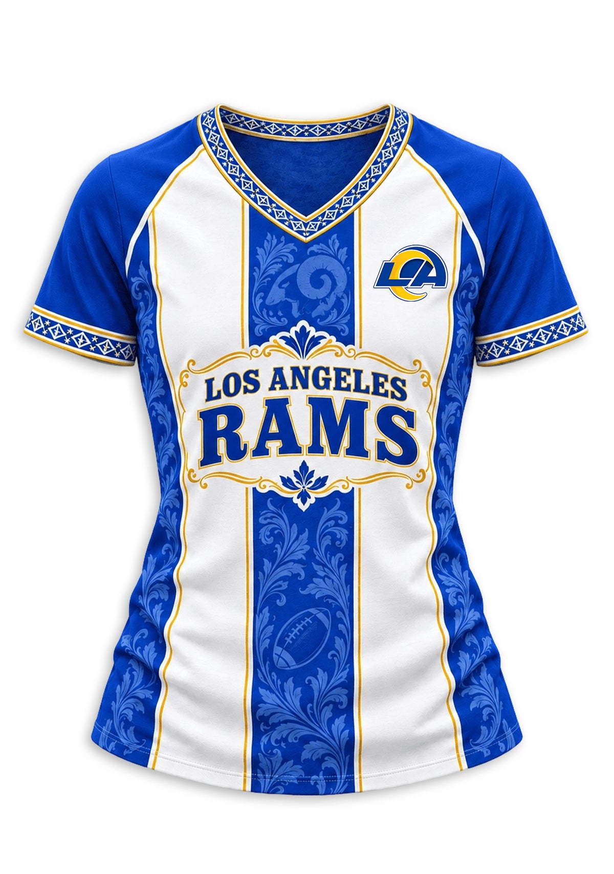 Women's Los Angeles Rams Floral Baroque Striped V-Neck T-Shirt