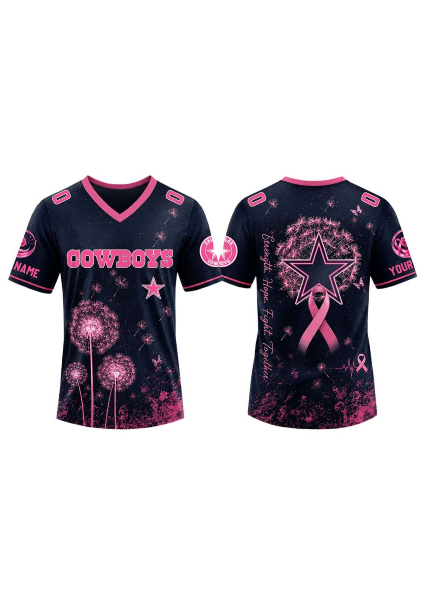 Dallas Cowboys Breast Cancer Awareness Dandelion V-Neck T-Shirt Secondary image