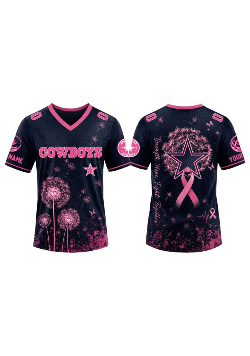 Dallas Cowboys Breast Cancer Awareness Dandelion V-Neck T-Shirt