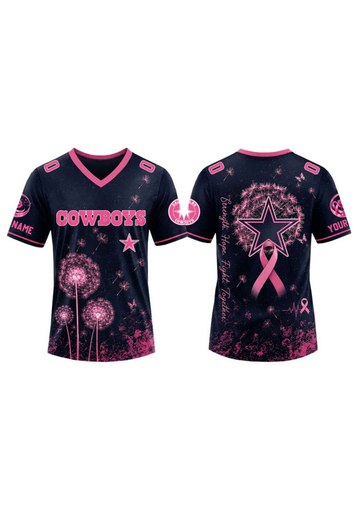 Dallas Cowboys Breast Cancer Awareness Dandelion V-Neck T-Shirt