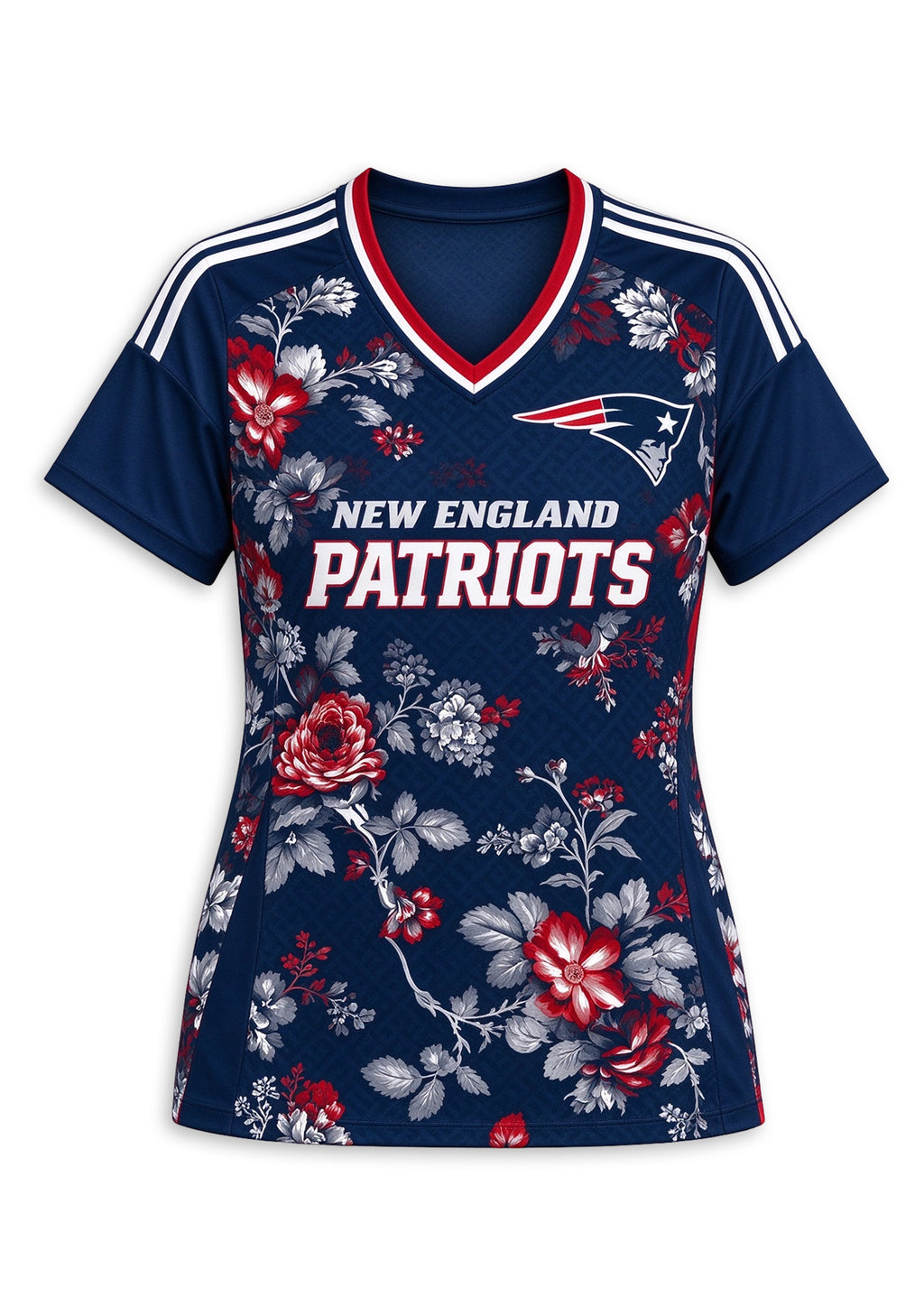 Women's New England Patriots Floral V-Neck T Shirt