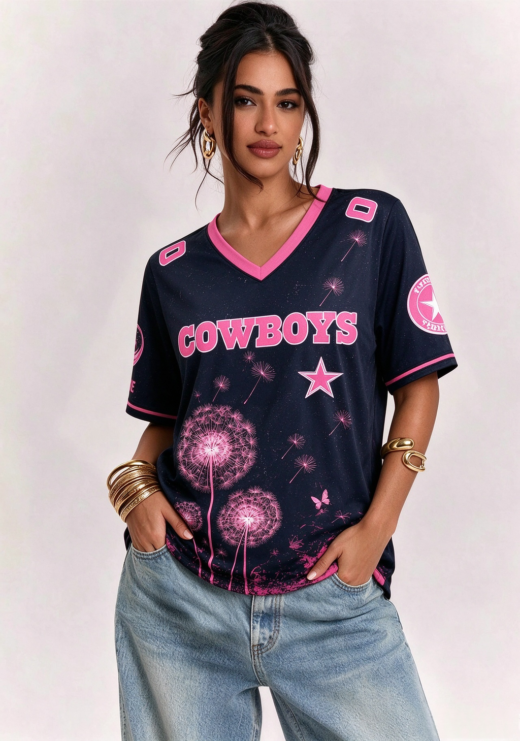 Dallas Cowboys Breast Cancer Awareness Dandelion V-Neck T-Shirt